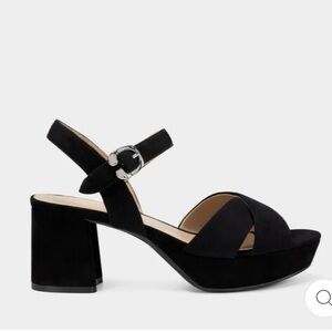 Aerosoles Cosmos Crisscross Platform Sandal in Black Suede - Size 8